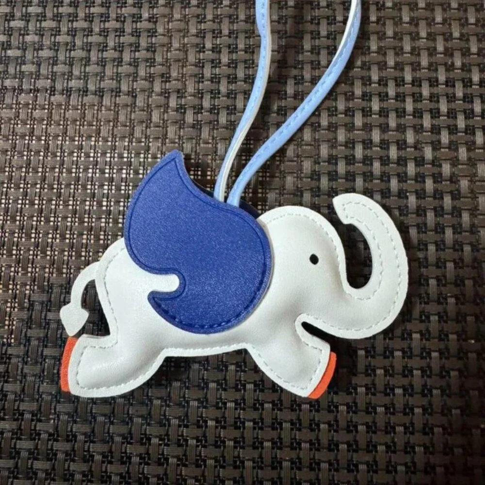 Blue And White Leather Elephant Bag Charm - NEW